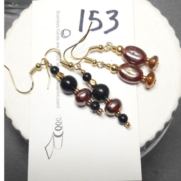 Artisan earrings  153# NEW bohemian Onyx Umber earrings long dangle gemstone ear - Picture 5 of 5